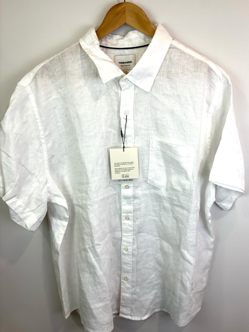 NWT Thom Aaron Men's White 100% Linen Short-Sleeve Button-Up Shirt size XXL